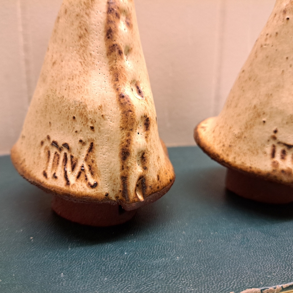 Rustic Handcrafted Brown and Tan Clay Pair Of Gnome Figurines - Picture 5 of 10